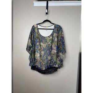 Dressbarn Women's Blue Blouse Size 18/20 short sleeve‎ round neck lace